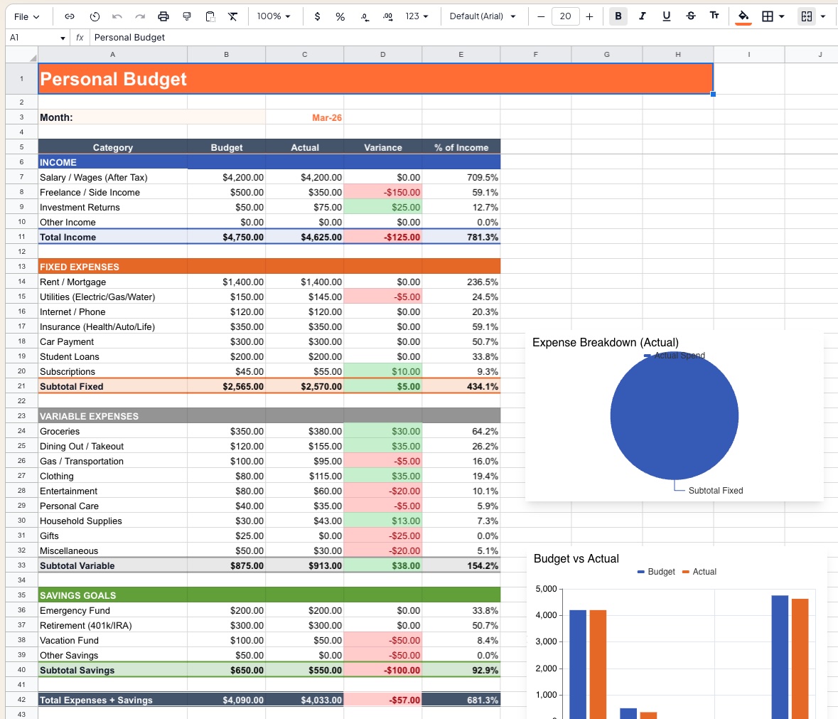 Personal Budget Template preview