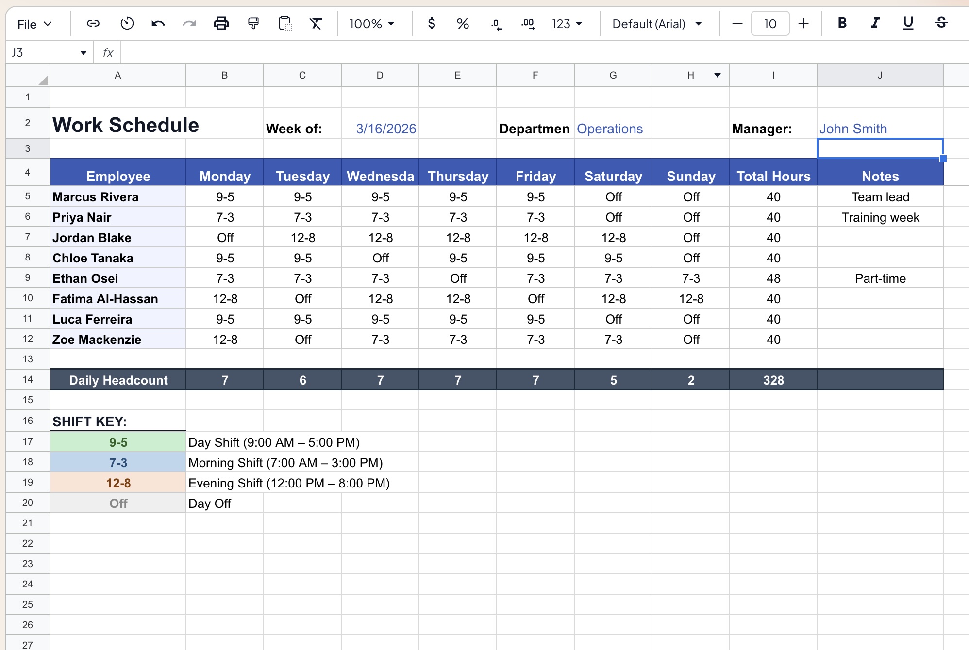 Work Schedule preview